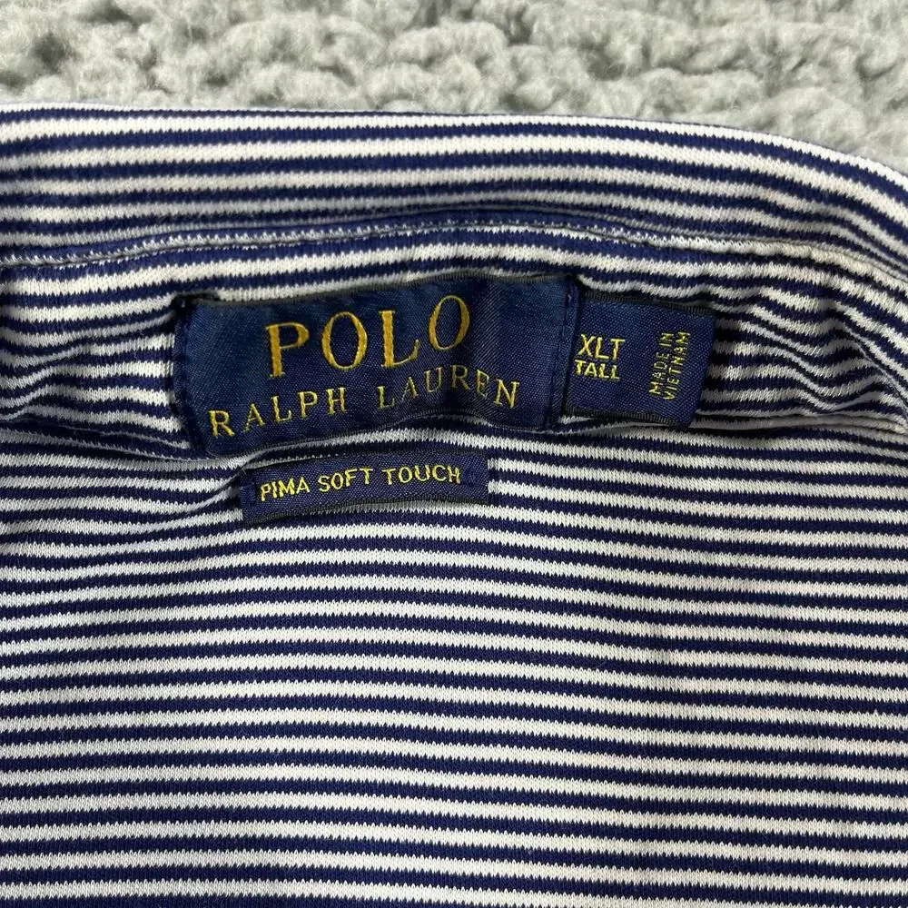 Polo Ralph Lauren Pima Soft Touch Polo Shirt Mens XLT Tall Blue White Striped